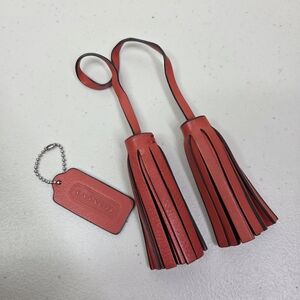Coach Red Orange Leather Tassel And Keychain